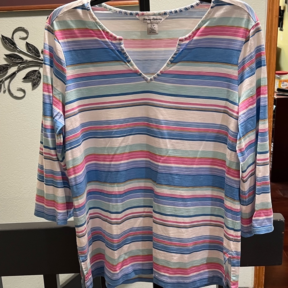 Tommy Bahama Multicolor Striped 3/4 Sleeve Top #088